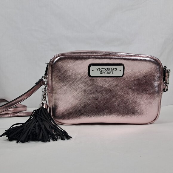 Victoria's Secret Metallic Rose Pink Small Crossbody Tassel Purse Clutch - Picture 6 of 15